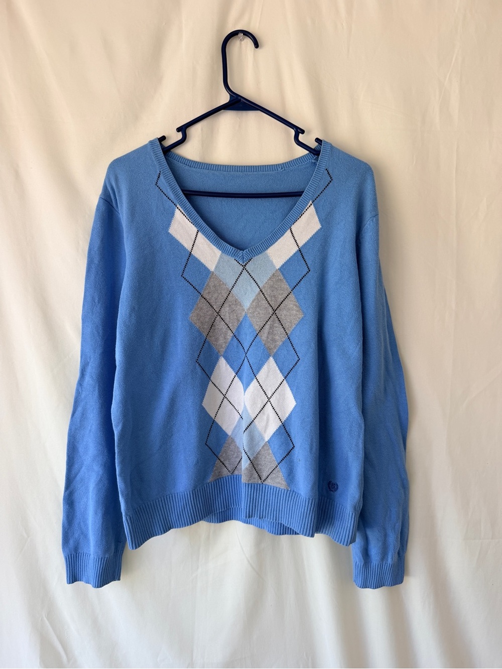 Blue Argyle V-Neck Sweater - Women
